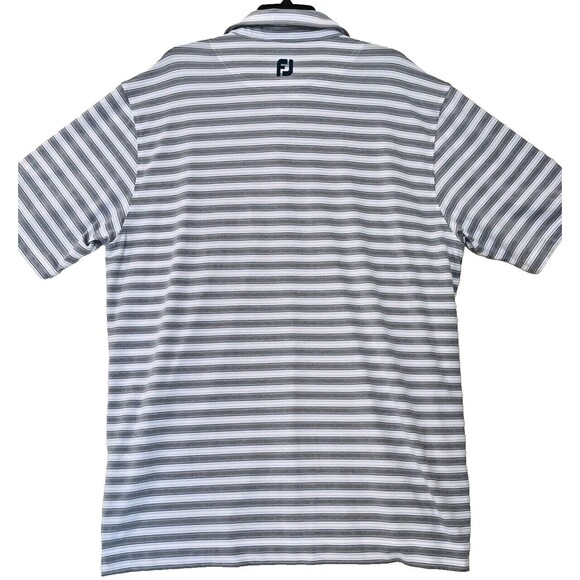 FJ Footjoy Golf Polo Shirt Mens XL 3 Button Gray Striped Logo Short Sleeve - Picture 7 of 7